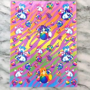 Vintage Lisa Frank Sticker Sheet Kittens Balloons S215
